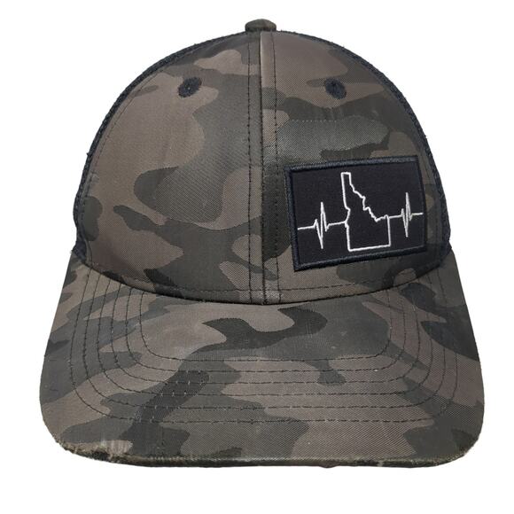 Idaho Heartbeat Snapback Trucker Hat Multi One Size Adjustable Camo Mesh Back - Picture 1 of 9